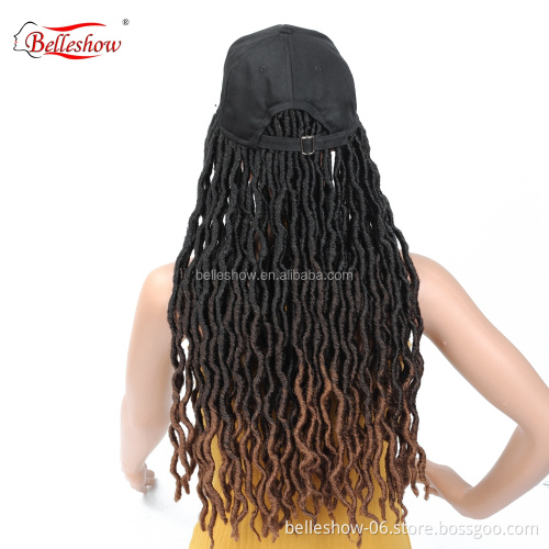 Hot sell 18inch synthetic ombre dreadlock hair braid golden locs curly Africa Twist Goddess faux locs black basketball cap wig